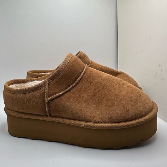 CUSHIONAIRE Women's Genuine Suede Cozy Mule Platform +Memory Foam 11 WIDE CHESTN - Picture 1 of 7